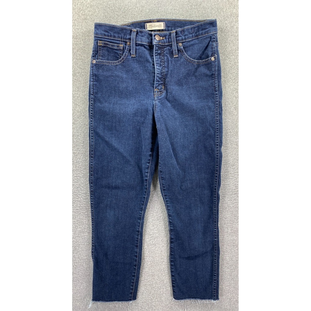 Madewell 10" High Rise Skinny Jeans Womens 28 Dark Wash Blue Raw Hem City Preppy